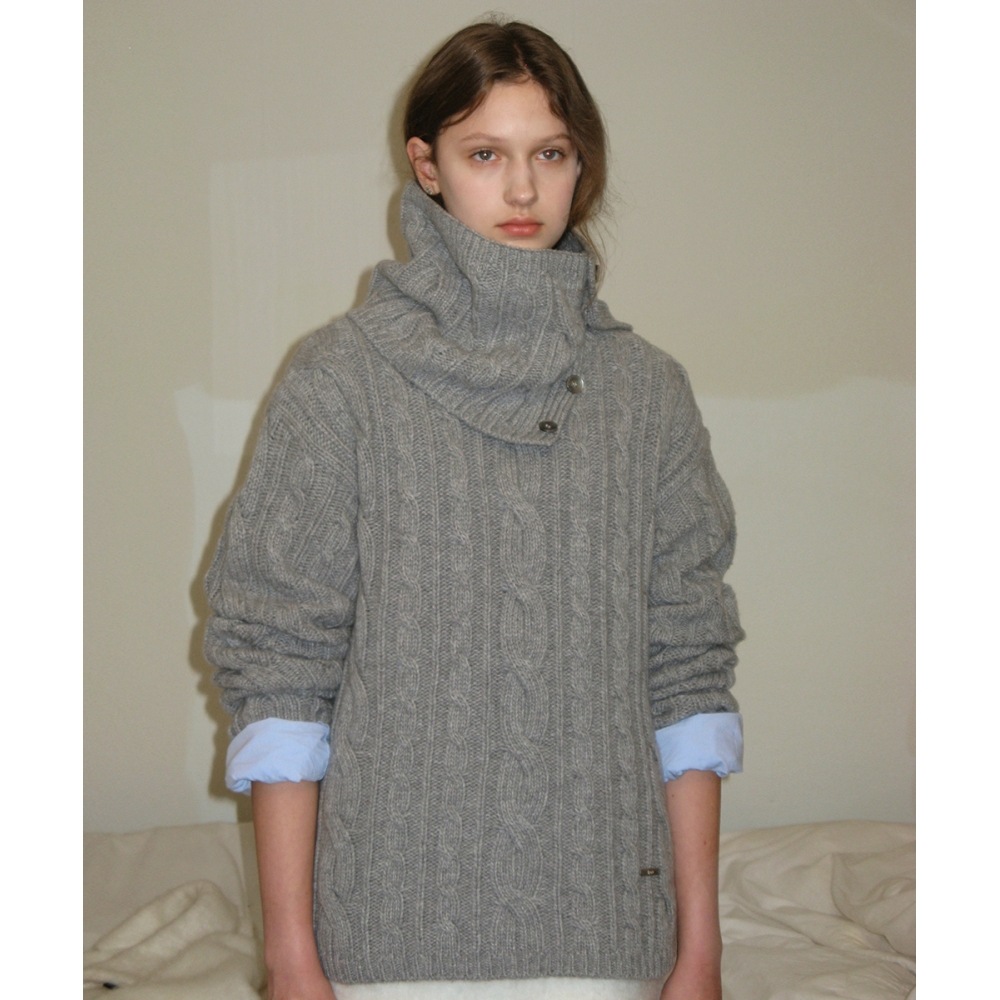 SINOON ツーウェイケーブルタートルネックニット (メランジグレー)