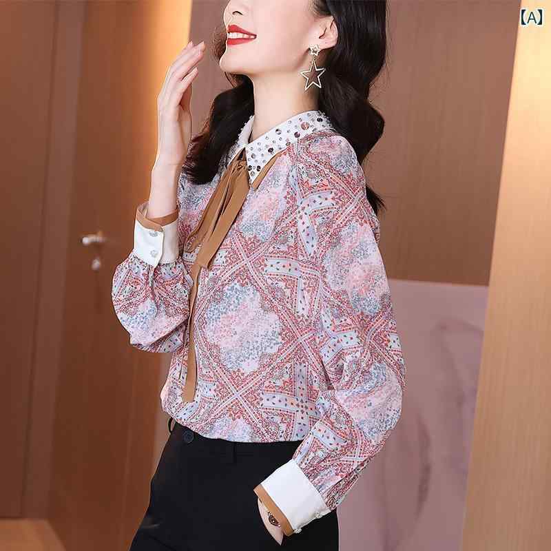 レディース シャツ ブラウス トップス 長袖 マルベリー フレンチ フローラルプリント 華やか エレガント おしゃれ カジュアルオフィス ビジネス 外出着