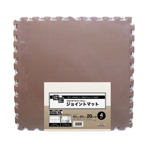 （まとめ）明和グラビア 極厚ジョイントマット600x600mm 20mm厚 ブラウン/グレイッシュベージュ VJEM-6020（BR/GB）1パック（4枚）[x3セット]