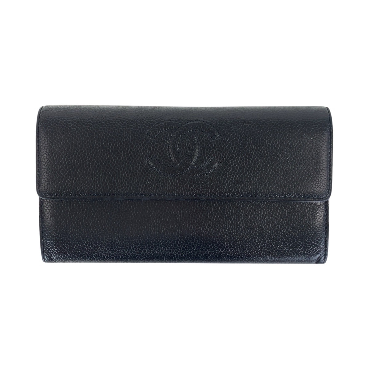 美品 ココマーク ブラック 黒 シルバー金具 キャビアスキン 長財布 ロングウォレット 男女兼用 レディース 501853