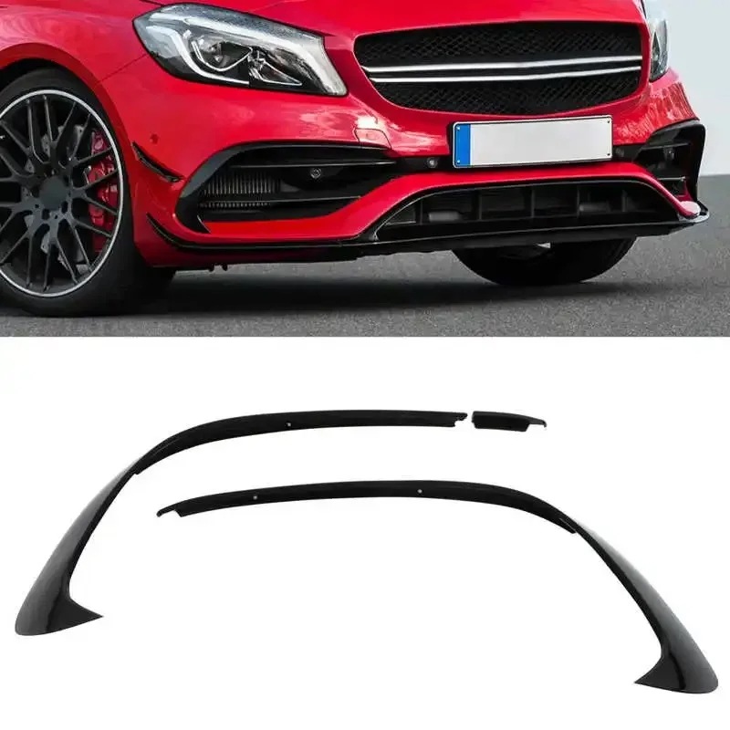 光沢のある黒のフロントバンパースポイラー,スプリッタートリムの交換,メルセデスベンツAクラスw176,amg-line a45,2015, 2016, 2017-2018, 3個