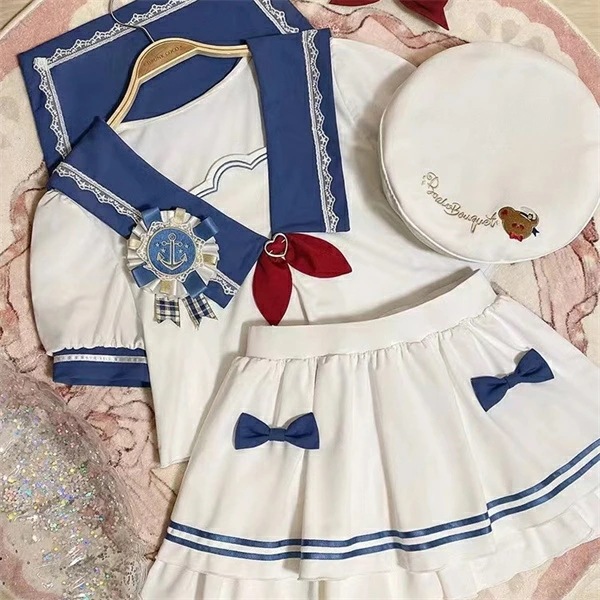 ロリータ セーラー服 水着 レディース マリン風 水着 服みたいな かわいい フリル リボン 水着 着痩せ 学生 撮影 プール ビーチ ネイビー ホワイト M L 2L 中学生 高校生 女の子 韓国