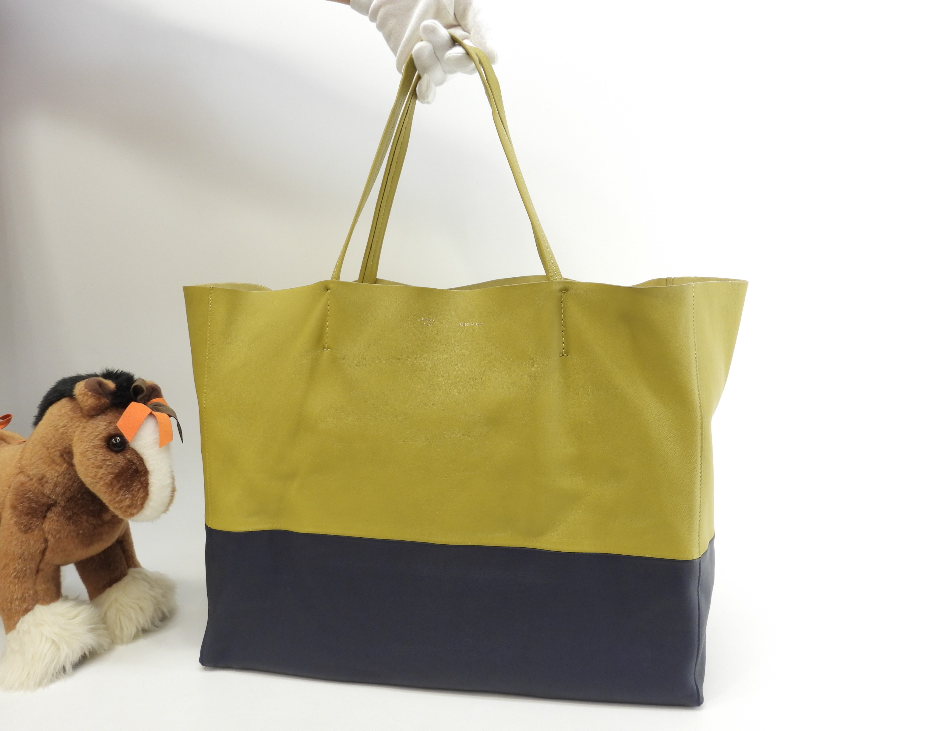 カバホリゾンタル レザー からし紺 ショルダーバッグ トートバッグ@W-GA-0174