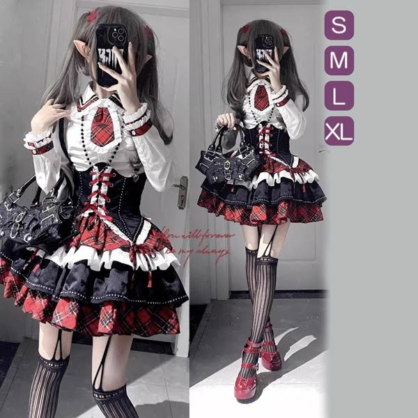 ロリータ 上下セット スカート可愛い お姫様 ブラウス スカート Lolita ロリータ服　ロリータ リボン 可愛い アイドル衣装 コスチューム コスプレ衣装 プリンセスドレス 文