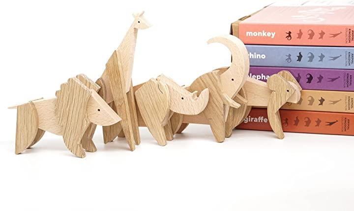 ESNAF TOYS マグネット 積み木 手作り 知育 インテリア 木製 天然木 Animal Kingdom 動物王国 5種セット