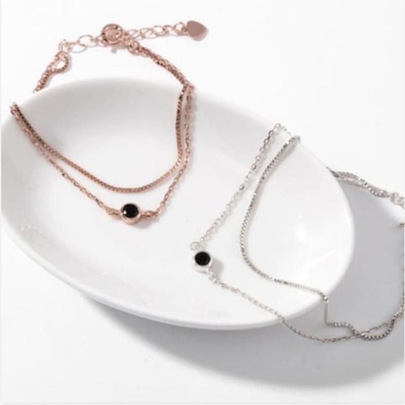 [韓国ブランド] DJ AGSO/ 925 シルバー 女子 ブレスレット チェーン カップル レイヤード オニキス