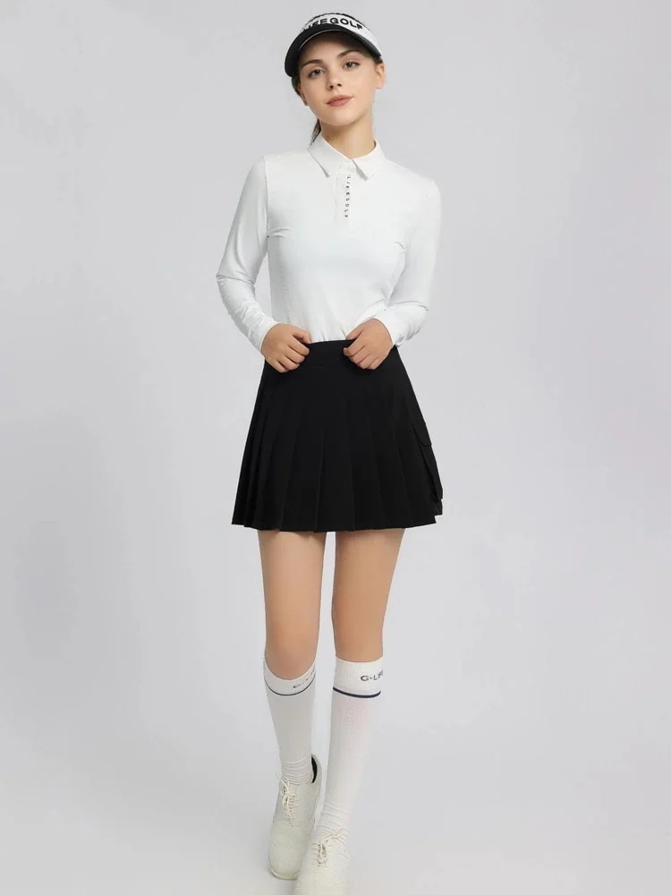 【3日出荷 品質保証】全シリーズ発売中上下セット レディース 長袖 poloシャツ ゴルフスカート プリーツスカ 白 黒 カジュアル 痩せる 速乾 韓国風 スポーツウェア テニスウェア 女性 かわいい