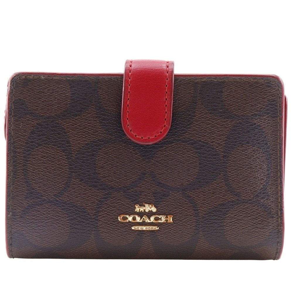 シグネチャー F23553 二つ折り財布 PVCコーティングキャンバス 茶 レディース 中古品