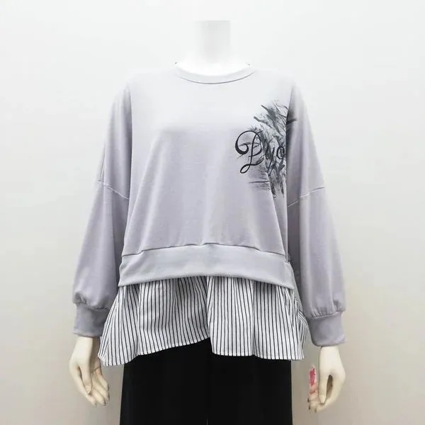 長袖 Tシャツ カットソー トップス レディースファッション 英字プリント 裾ストライプ 可愛い