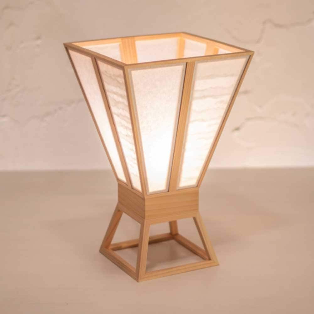 和風スタンドライト　行灯　杯 hai　高さ29cm　和紙模様：波落水＋無地　杉材と強化和紙の照明器具　LED電球対応