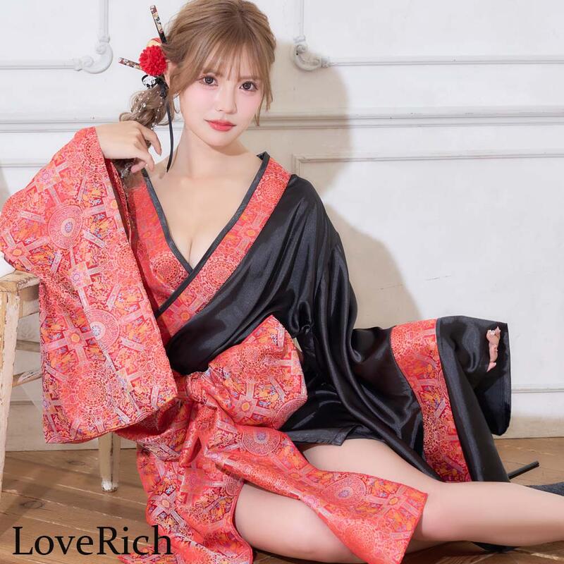 3色レッド ラベンダー イエロー 花魁 着物ドレス セクシー 着物 ドレス 着物風ドレス キャバドレス ミニドレス コスプレ 衣装 インスタ 撮影 キャバ お水 パーティー イベント艶やか花魁ス