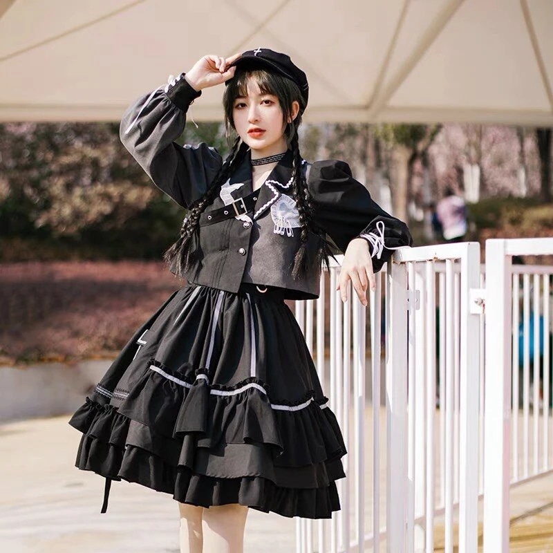 新作オリジナル高質ロリータアウターとスカート2点セットアップ可愛いLolia