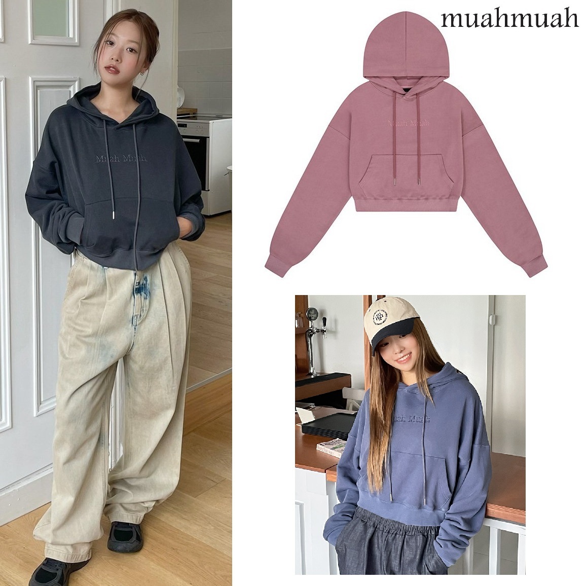 STITCH PIGMENT CROP HOODIE 3色デイリー 新商品 韓国人気 韓国ファッション シャツ 女性服 韓国スタイル 学生ファッション 肝節期