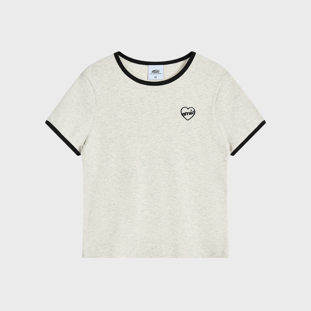 (W) ハートロゴ リンガーTシャツ オートミール メランジ