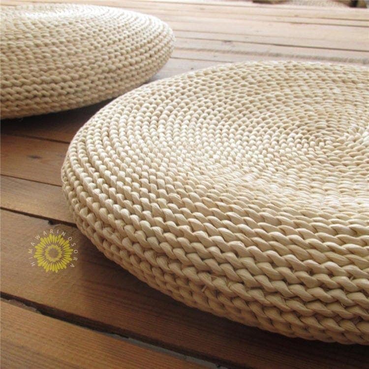 【本日のイベント】座禅を組む 藤編 草編フロアクッション 座布団 ラウンドクッション 大きい インテリア 円形 蒲団 丸型 畳 丸座布団 和室 ギャザー チェアクッション円形