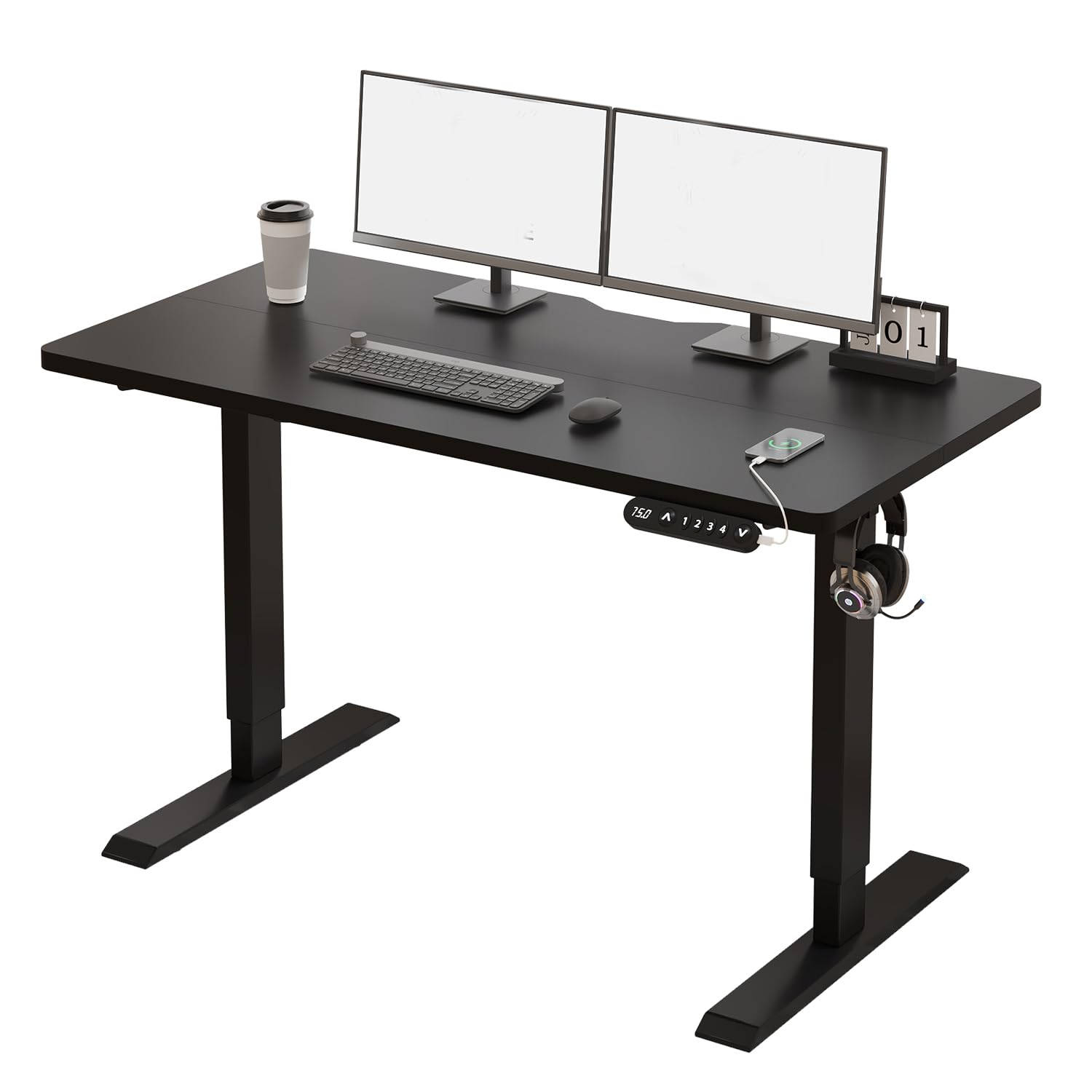 昇降式デスク パソコンデスク 電動昇降式机 幅110CM×奥行60CM 高さ調節メモリー機能付き 高さ71~117CM 高さ調節可能 42106