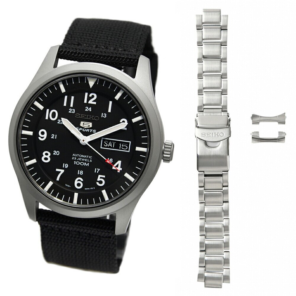 [10年保証] [セット商品] [セイコーインポート] [逆輸入品] SEIKO5 SNZG15K1 と SEIKO5 純正ミリタリー用 22mmメタルベルト の2点セット [簡易パッケージ品]