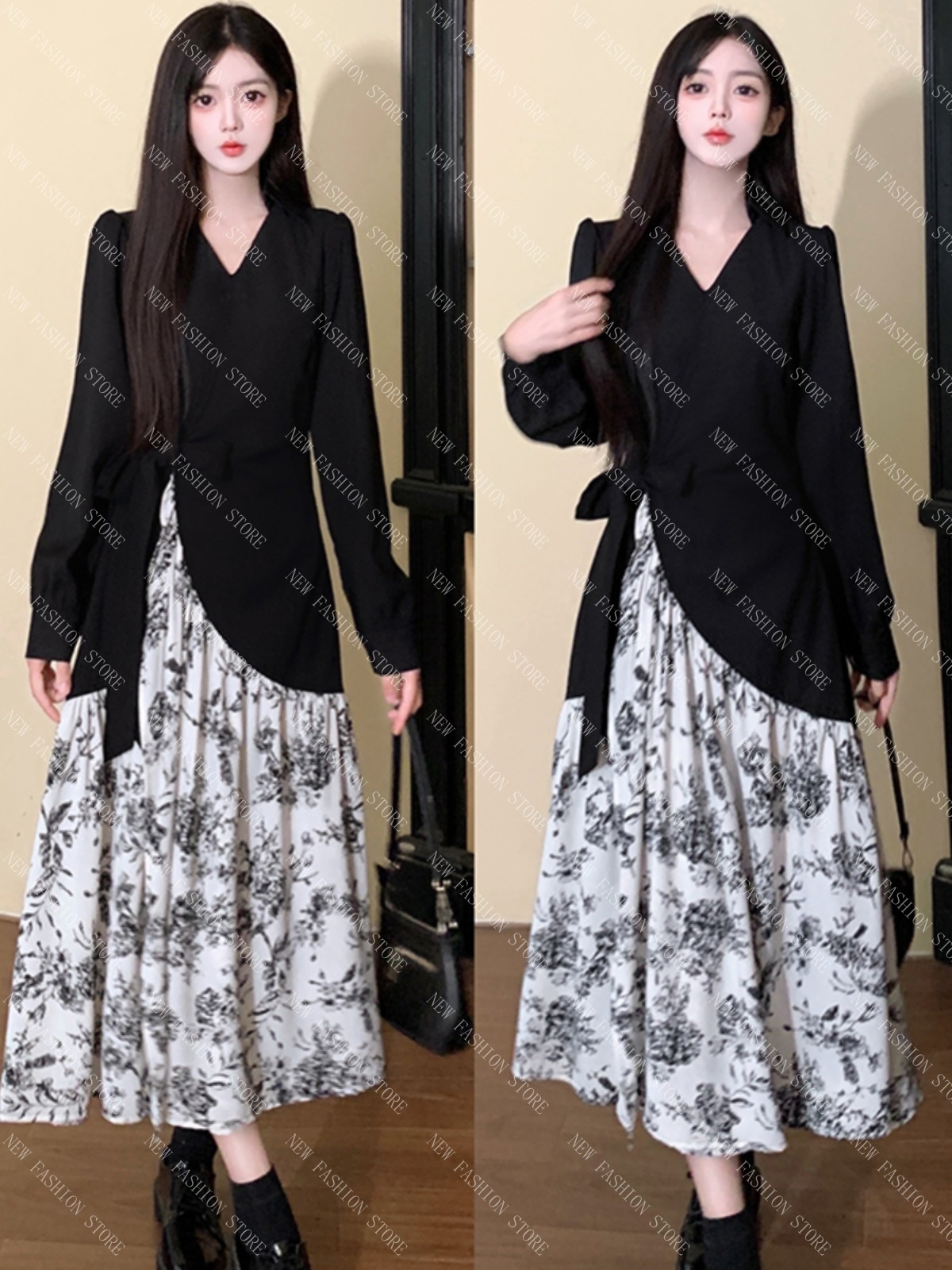 大きいサイズの新しい中国式ワンピース女性の秋冬のキルティングスカート-25