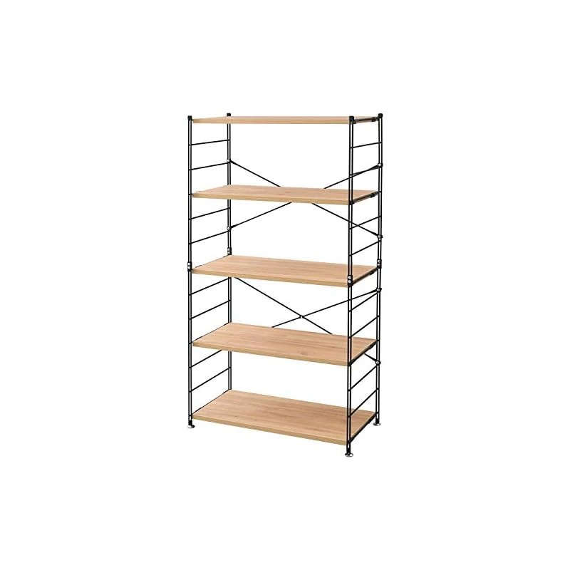 【即納】山善 ラック オープンシェルフ 幅85.5×奥行41.5×高さ162cm 5段 連結可能 簡単高さ調節 耐荷重約25kg(棚板1枚あたり) 組立品 オーク/ブラック MWS-16845(OAK