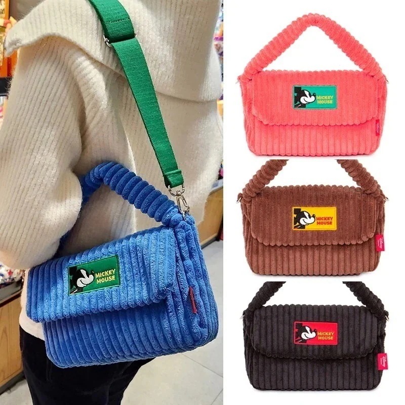 【正規品】ミッキー ミニー トートバッグ ショルダー コーデュロイ ショルダーバッグ 斜めかけ 2way 3way 韓国 バッグ ミニーちゃん ミッキーマウス グッズ かわいい