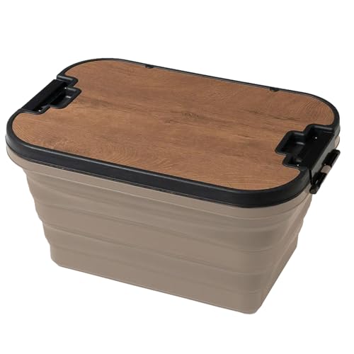 MAXWIN 収納ケース テーブル付 バスケット 折り畳み式 車載 アウトドア キャンプ 車中泊 収納 高さ3段階調整 茶色 K-SBOX01-BR