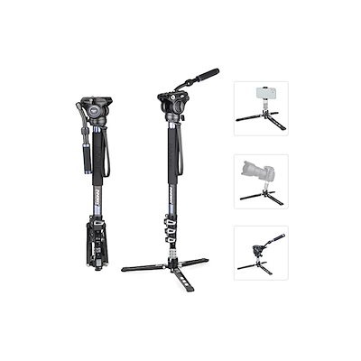 INNOREL モノポッド スタンド カーボン 一脚 ビデオ 撮影用 フリュード雲台 F60 卓上三脚 可変式 360度パノラマ ナットロッ INNOREL モノポッド スタンド カーボン 一脚 ビデオ 撮影用 フリュード