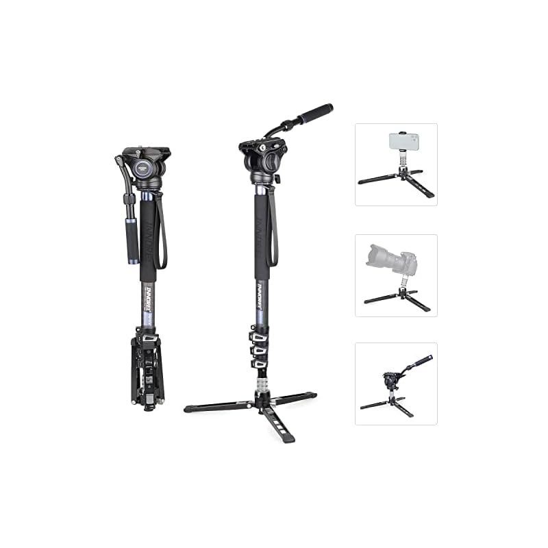 INNOREL モノポッド スタンド カーボン 一脚 ビデオ 撮影用 フリュード雲台 F60 卓上三脚 可変式 360度パノラマ レバーロック 四段伸縮 72-182cm チューブ径32/29/26/