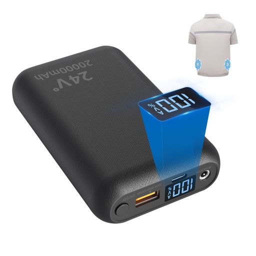 空調作業服 バッテリー 24V高出力 20000MAH大容量 空調ウェア バッテリー DC/TYPE-C/USB 3WAY出力 TYPE-C入力 急速充電 小型 LED液晶ディスプレイ搭載 作業服ファ