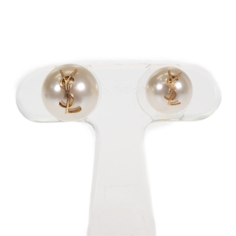 【Aランク】Saint Laurent パールイヤリング ピアス フェイクパール メタル ゴールド アクセサリー