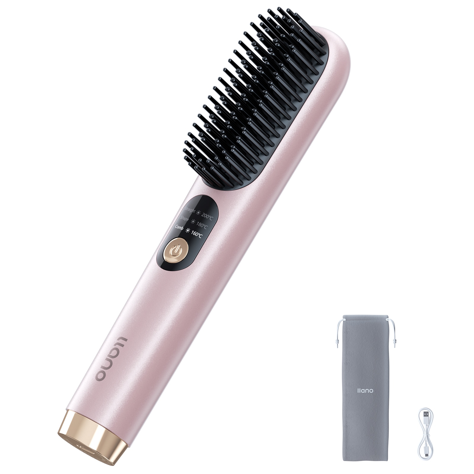 マイナスイオン ヒートブラシ コードレス 充電式ヘアアイロン ストレートアイロン ミニブラシアイロン【ストレート&カール2way】174g ブラシ型 MCH加熱