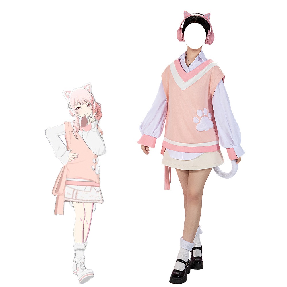 プロセカ コスプレ　暁山瑞希　cute white kitty コスプレ衣装 イヤホーン道具付き