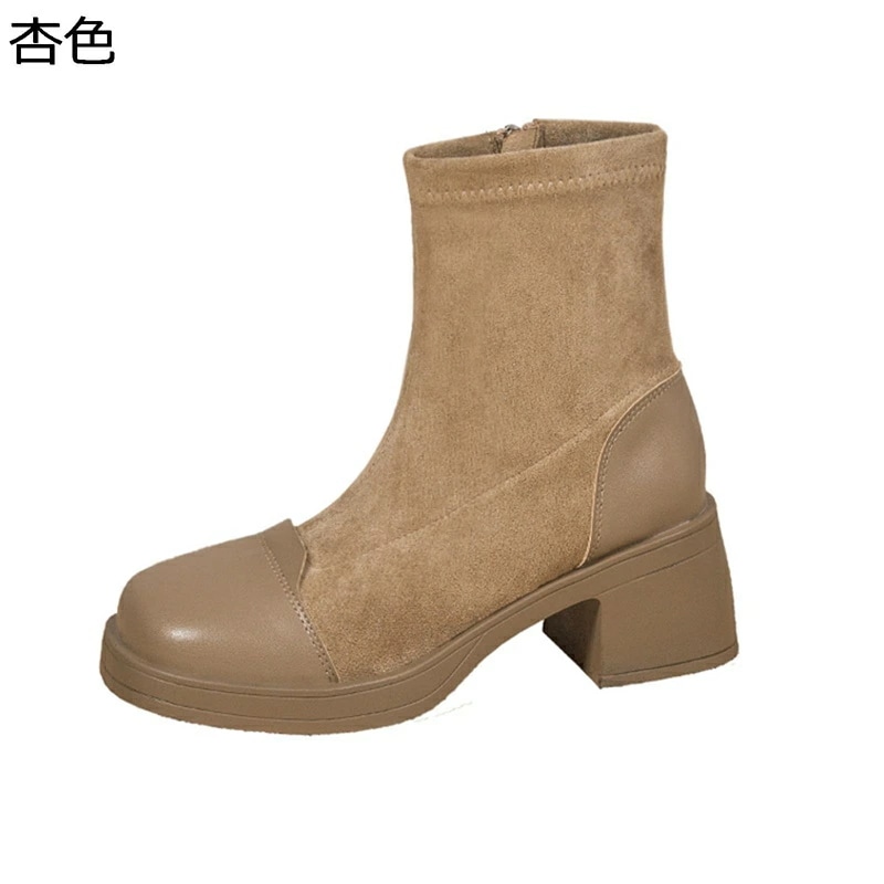 ショートブーツ スエード レディース アンクルブーツ サイドジッパー 切り替え 粗いかかと 秋冬 クッション 柔らか 通気性 カジュアル キレイめ ファッション 痛くない 履きやすい 軽い