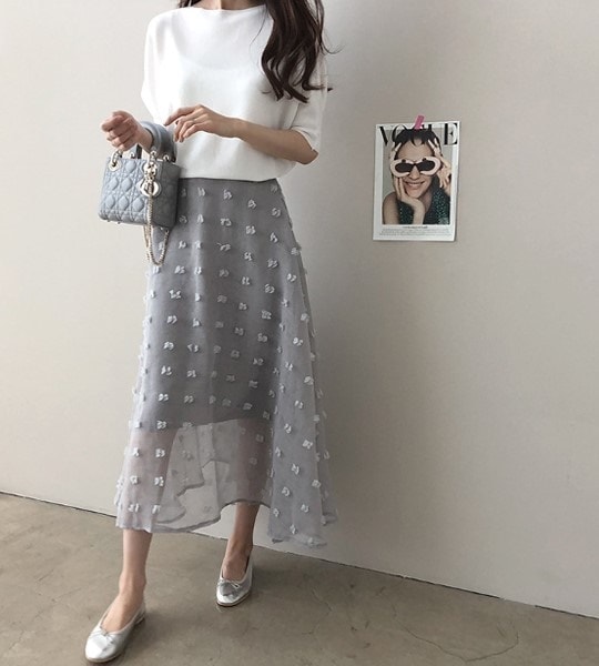 3361.シースルーフリンジスカート（グレー）2019 春夏 sale 春夏 sale ボトムス 美ライン おしゃれ カジュアル きれいめ ロング ミモレ丈 エレガント お出かけ お呼ばれ 女子会 通