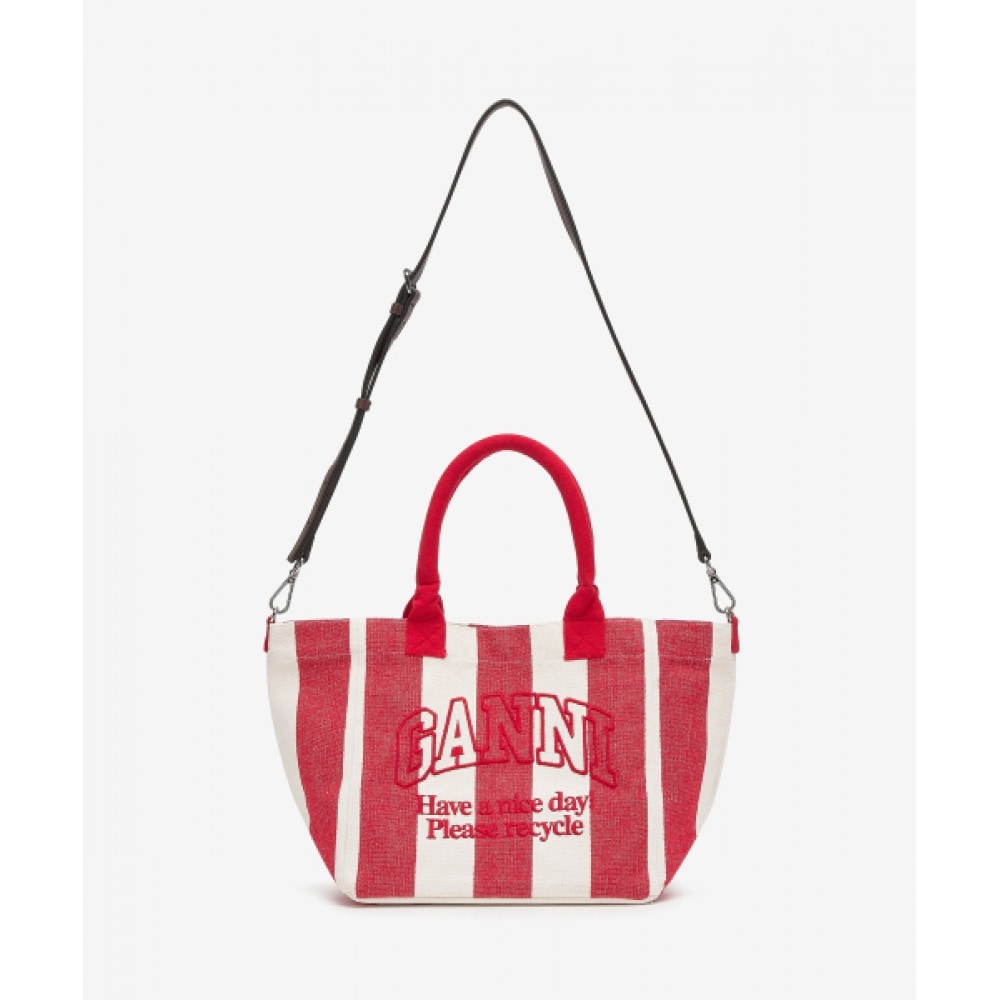 GANNI スモールイージーストライプショッパーバッグ-チェリー/A5974396