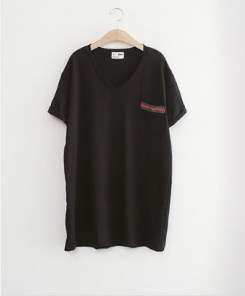【】Vネック オーバーサイズ ワンポイント ライン Tシャツ 【】Vネック オーバーサイズ ワンポイント ライン Tシャツ