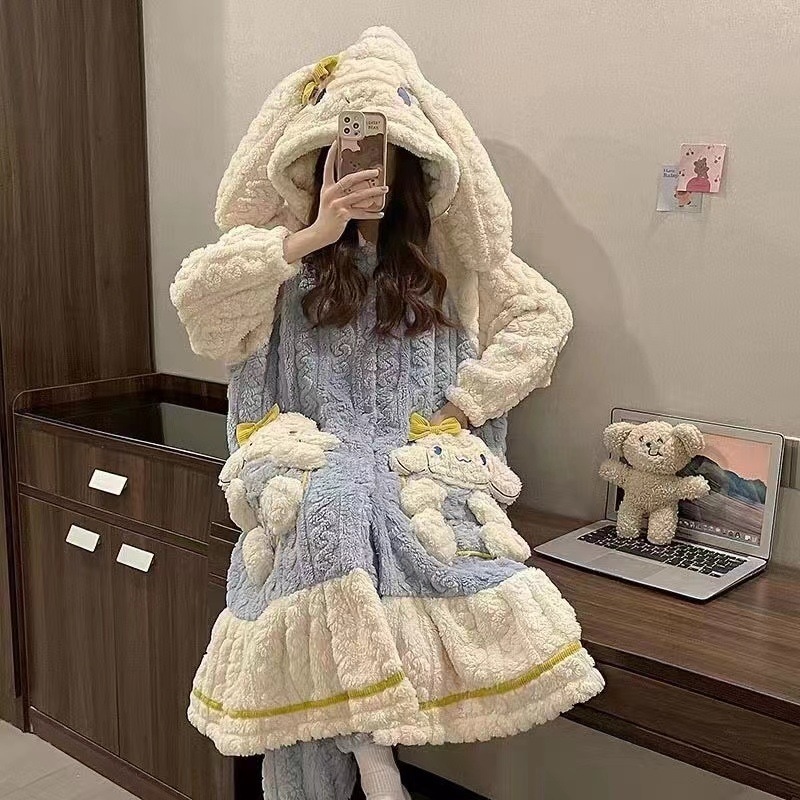 パジャマ ルームウェアシナモン犬パジャマインスタイル漫画女性の冬厚くベルベットコーリースホームサービスセット