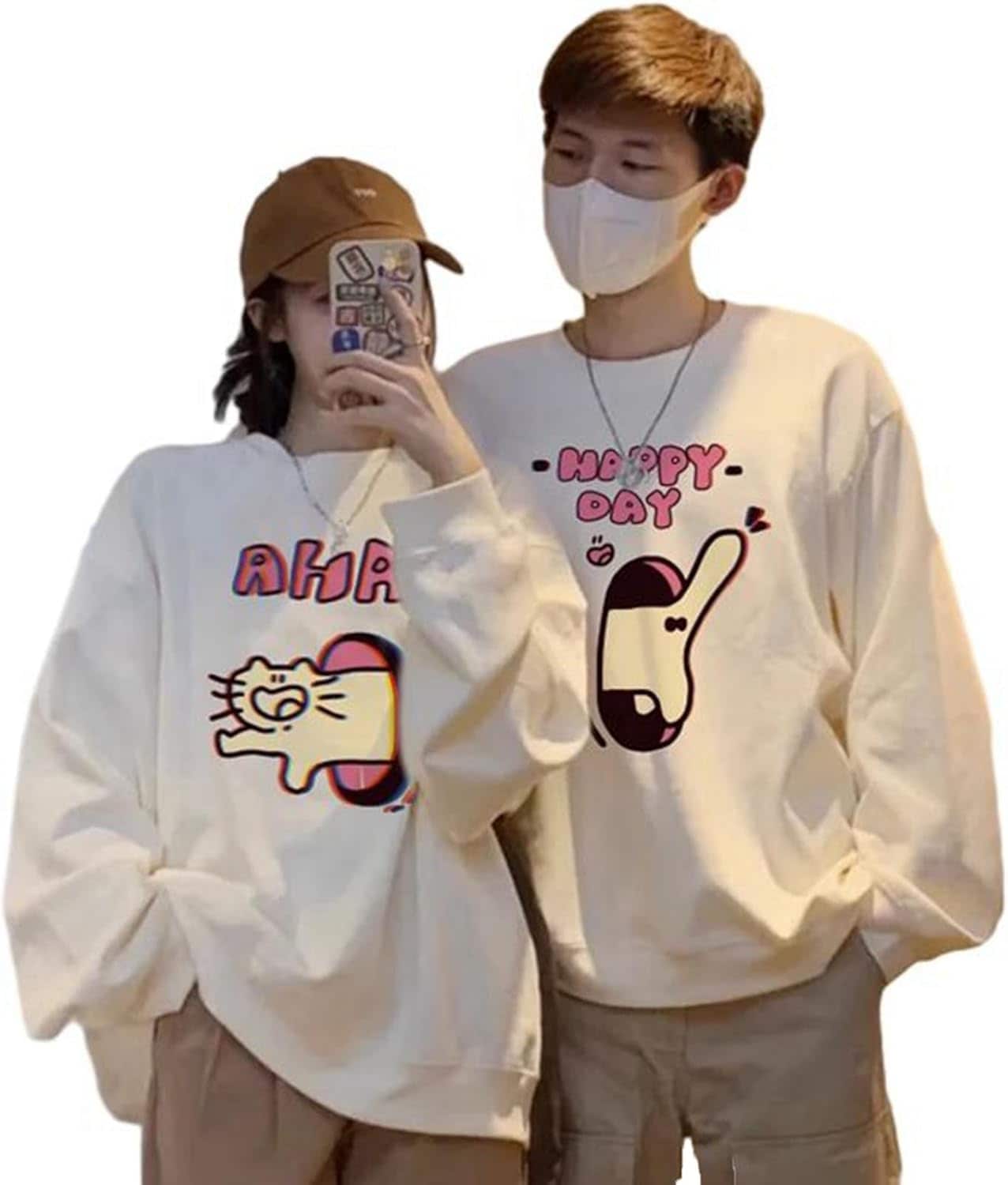 ペアルック トレーナー 猫柄 秋冬 長袖 ロング Tシャツ 上着 カップル カットソー 丸首 プルオーバー 厚手 お揃い お洒落 パーカー 通勤 スポーツ 旅行 贈り物 撮影 ストリート系