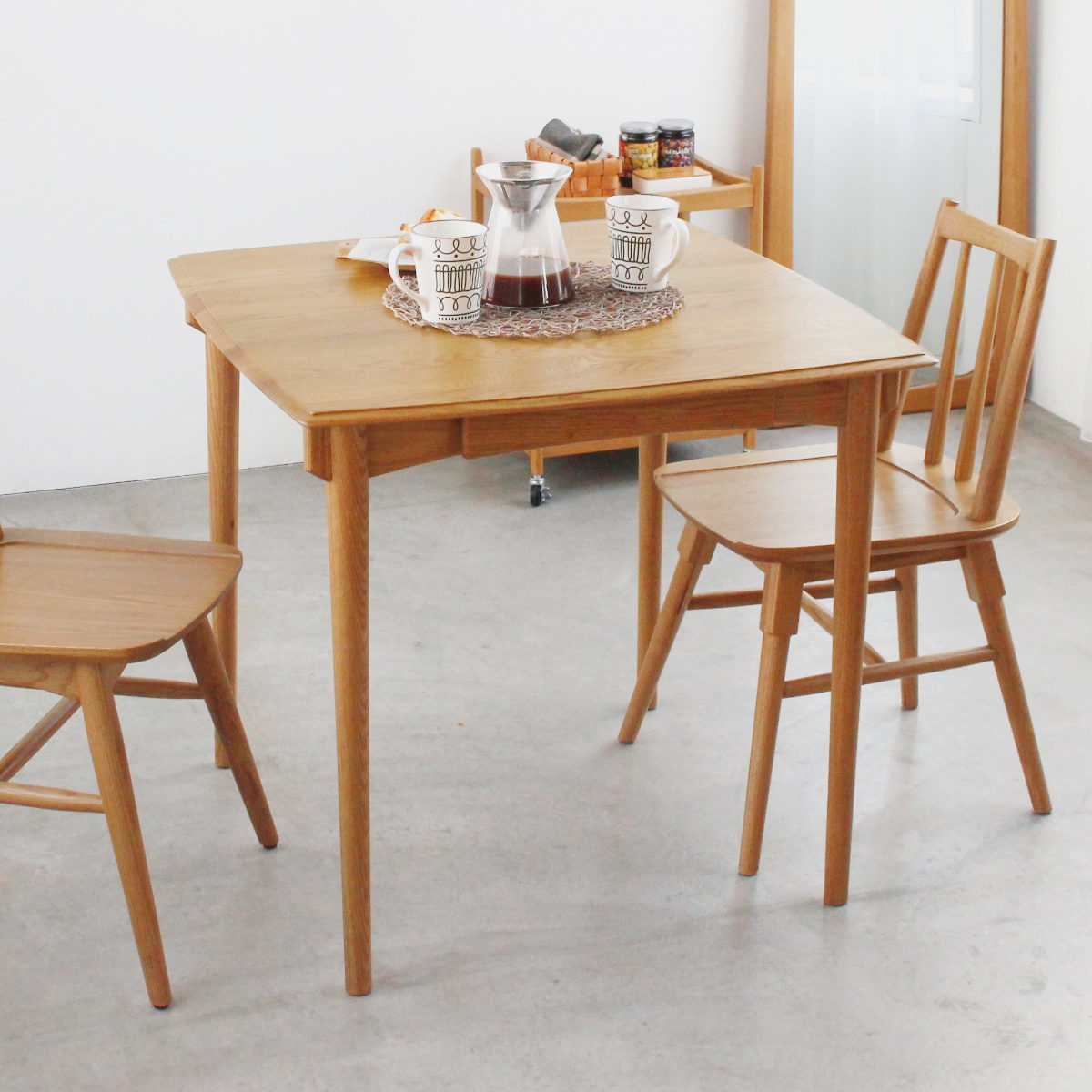 ダイニングテーブル スクエア 80cm 引出し付 コンパクト Herit テーブル 食卓テーブル 2人用 机 木製 天然木 オーク 北欧風 正方形 引き出し 収納付き 簡単組立 ダイニング
