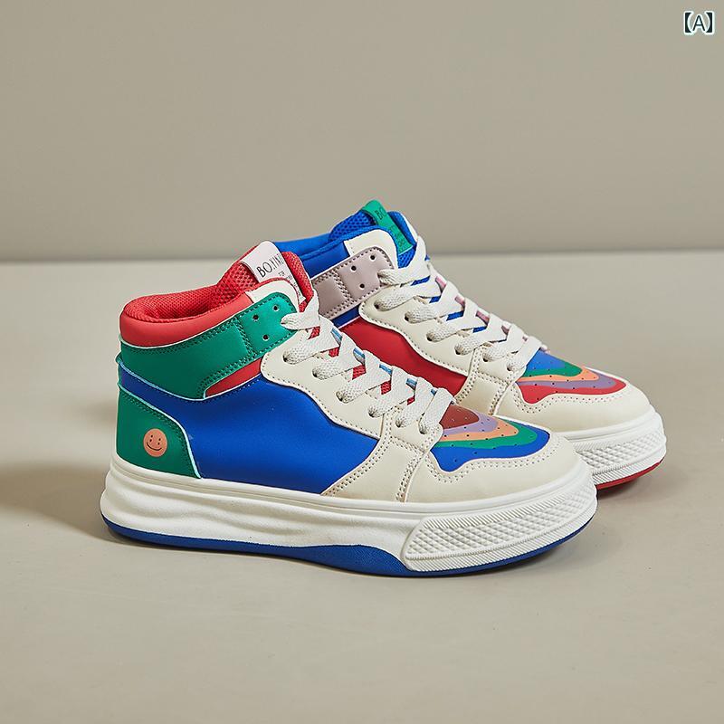 スポーツ シューズ レディース ハイ カット シューズ 秋冬 中学生 スポーツ レジャー スニーカー レインボー カジュアル シューズ