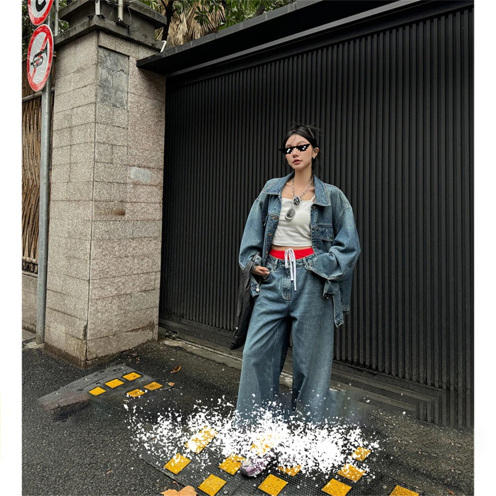 ジャスト欧陽ビッグピンウォッシュドデニムジャケット女性用新作アメリカンレトロカジュアルルーズジャケットトップス