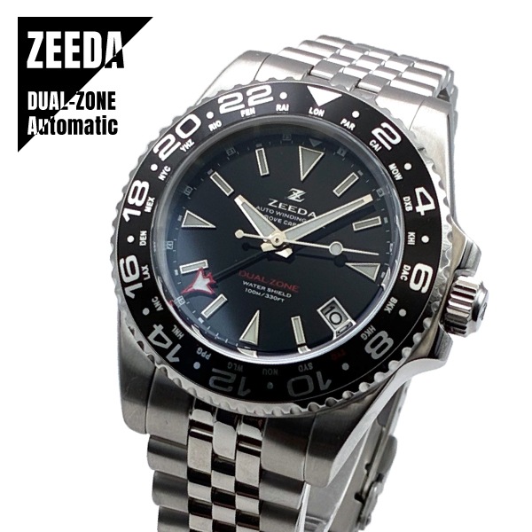 【即納】 ZEEDA DUAL-ZONE ジーダ デュアルゾーン 自動巻き 40mm サファイアガラス DU-BK 腕時計 メンズ