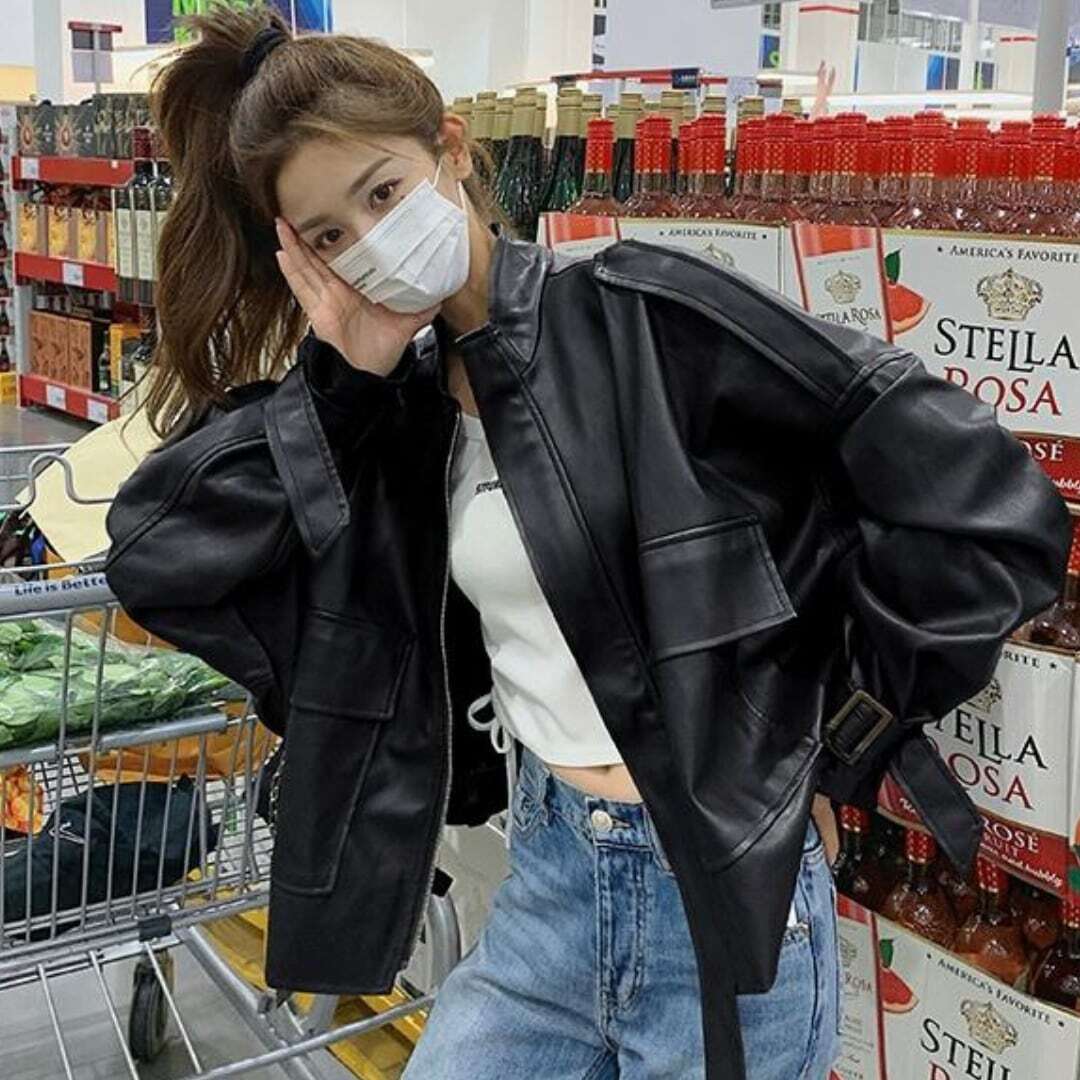 レザー ジャケット レディース オーバーサイズ フェイク レザー ジャケット アウター PU ビッグシルエット ビッグサイズ 大人可愛い ママコーデ 韓国 オルチャン 人気 トレンド 新作