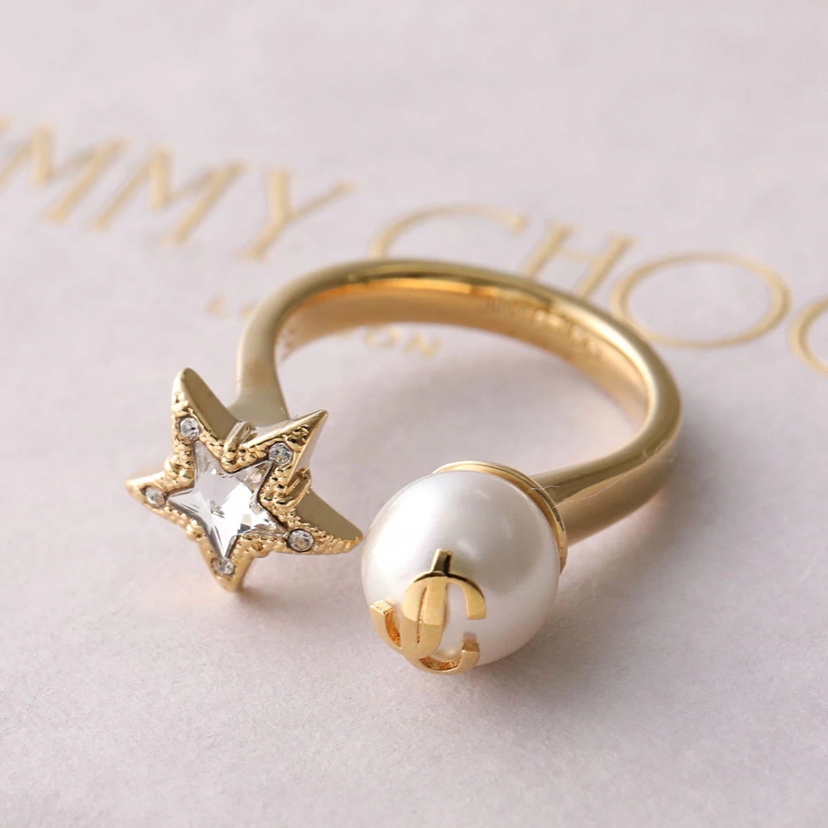 Jimmy Choo ジミーチュウ リング JC STAR PEARL RING/S JIQ JC スター パール レディース クリスタル装飾 星 指輪 アクセサリー GOLD/WHITE/CRYS