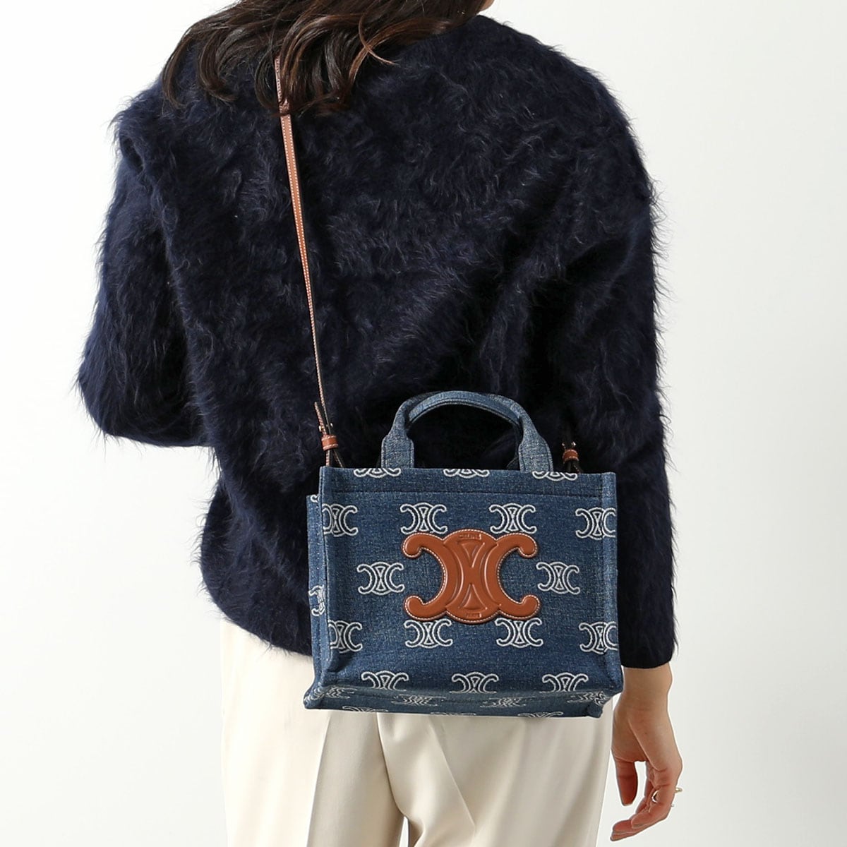 CELINE セリーヌ ハンドバッグ Small Cabas Tice スモール カバ タイス 199162FED.07AT レディース トリオンフ デニム ショルダーバッグ 鞄 Navy/Tan