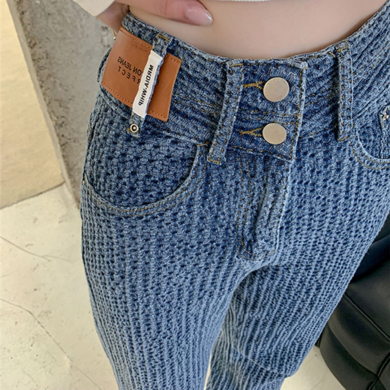 レディース パンツ ボトムス ストレートパンツ デニムパンツ ロング ワイド ストレート ハイウエスト アメカジ ジャガード ブルーデニム 厚手 大人可愛い きれいめ シンプル カジュアル 上品