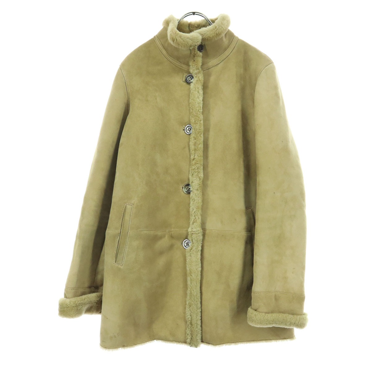 FIGARO フィガロ ブルガリア製 長袖 ムートンコート L ブラウン 羊毛皮 レディース 古着