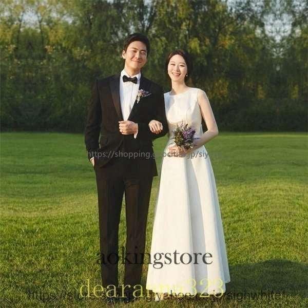 【即納】二次会花嫁白ワンピースウエディングドレスマキシ丈結婚式ドレスお呼ばれシンプルフォーマルエレガント前撮り海外披露宴ロング丈フレアAライン 8,456円