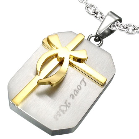 FOR YOUステンレスペンダントトップ リボン ゴールド ギフトボックス 面白い ユニーク 首飾り