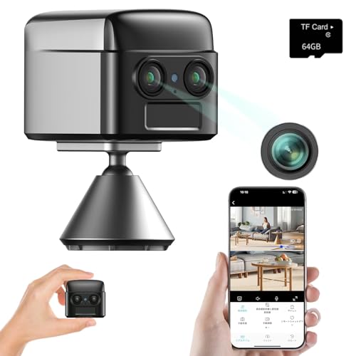 【64G micro SDカード付属・最新のデュアルカメラ4K 小型カメラ】 防犯カメラ 監視カメラ 3500mAh大容量 最長12時間連続録画 双方向音声 PIR動体検知 1秒Bluetooth接続