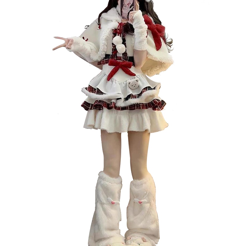 クリスマス 衣装 レディース 女の子 赤 白 ケープ ロリータ レッド サンタコスプレ サンタ ロリィタ 甘ロリ マント JSK リボン キャミソールワンピ ジャンパースカート 可愛い